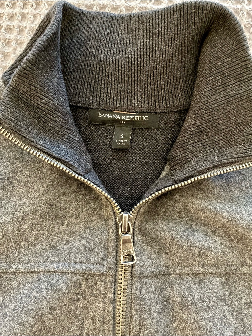 Banana Republic Men's Charcoal Full-Zip Knit Sweater